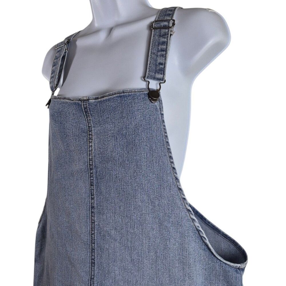 Denim XL Overalls Bib Mini Dress Blue Mini Pockets Adjustable Straps Casual Chic - Picture 3 of 7